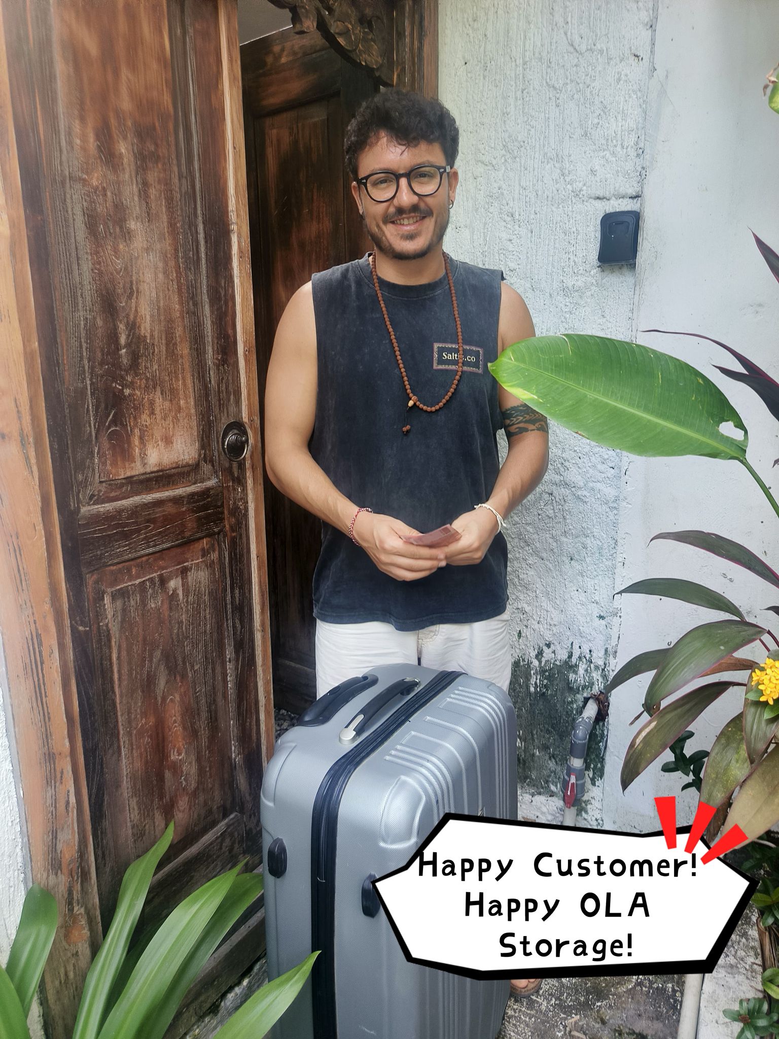 OLA Storage customer smiling after free pickup Bali Canggu
