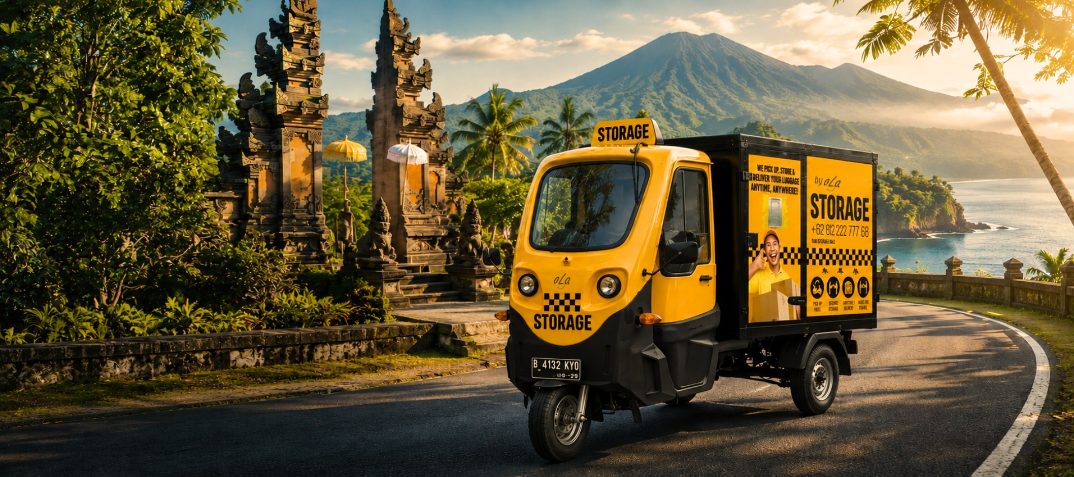 OLA Taxi Storage vehicle on a Bali road — Luggage Storage Bali