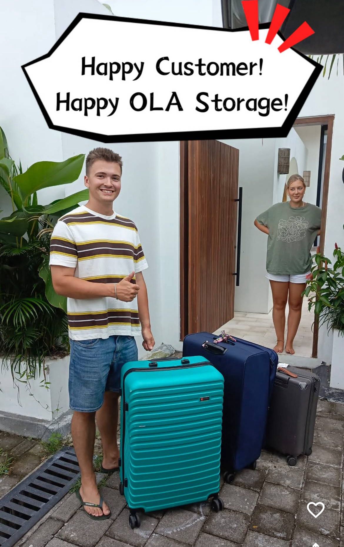 Tourist using OLA luggage storage near Ngurah Rai Airport Bali